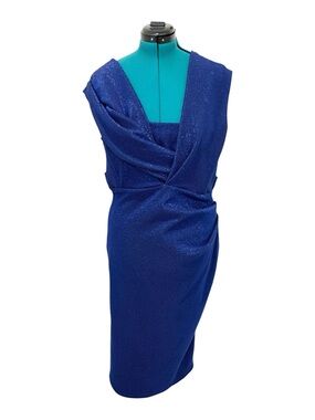 Talbots Runhof Blue Draped Glittery Cocktail Dress 14